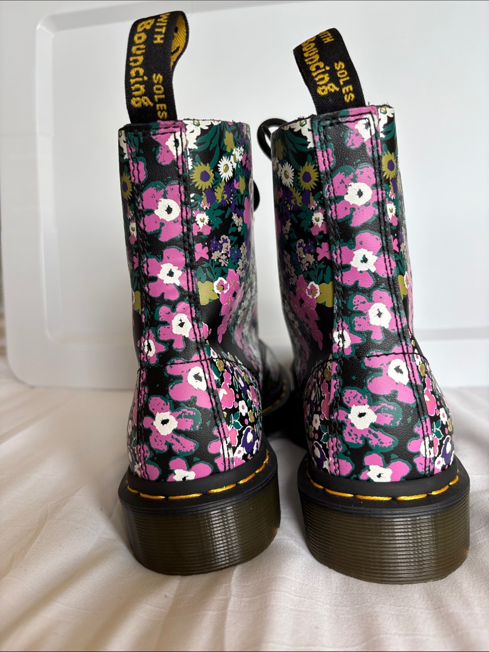 Dr. Martens 2 pr Black Floral Pascal 1460 and White Leather Lace-Up Boots SZ 7 - Picture 6 of 15